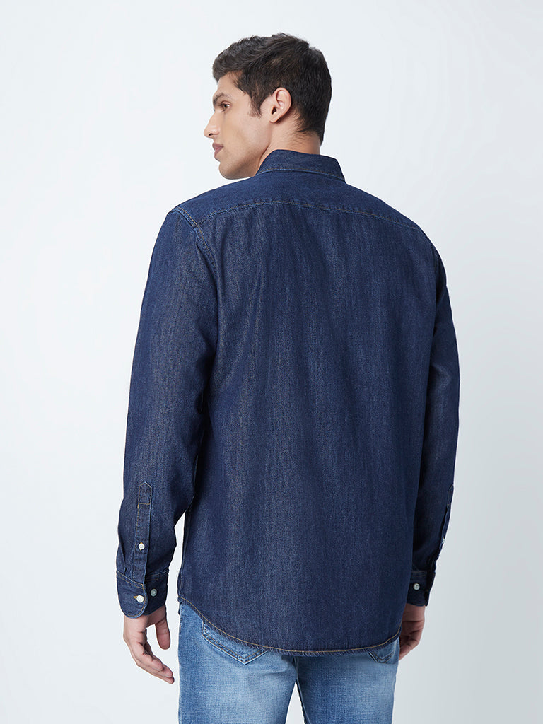 Buy PARX Dark Blue Mens Slim Collar Mild Wash Casual Denim Shirt | Shoppers  Stop